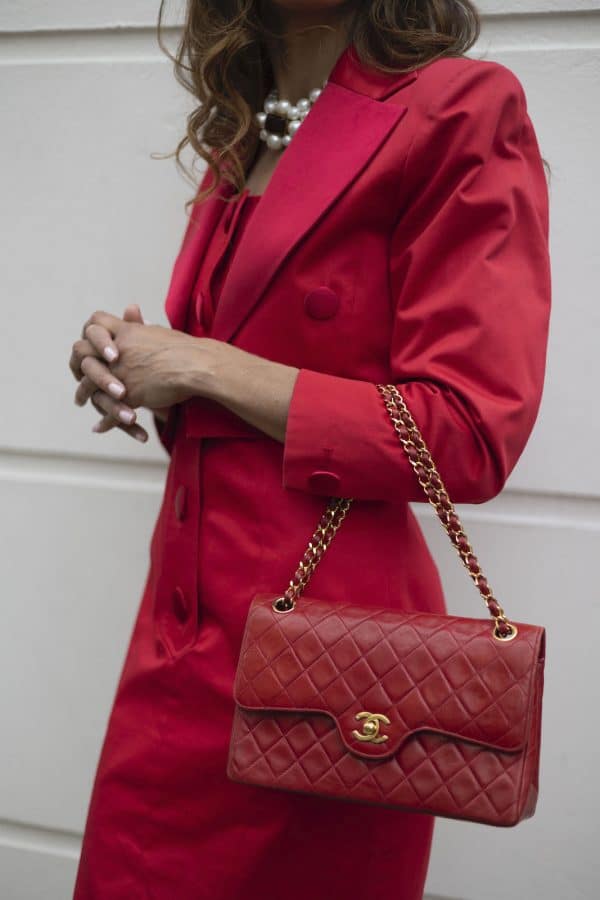 chanel vintage timeless classic red quilted double flap leather shoulder bag 1985 w/box