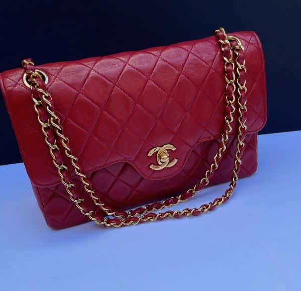 chanel vintage timeless classic red quilted double flap leather shoulder bag 1985 w/box
