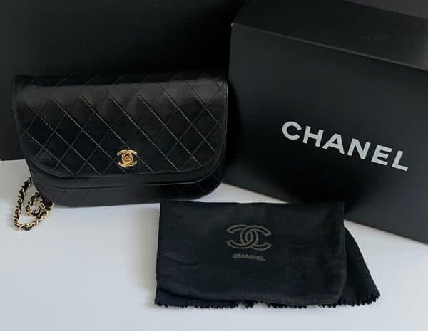 chanel vintage timeless quilted double flap leather shoulder black bag c.1980s w/box