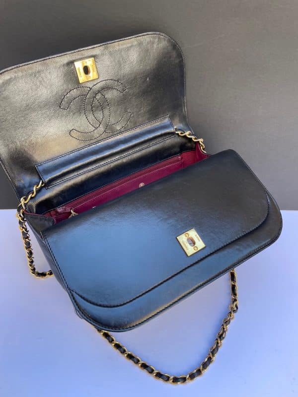 chanel vintage timeless quilted double flap leather shoulder black bag c.1980s w/box