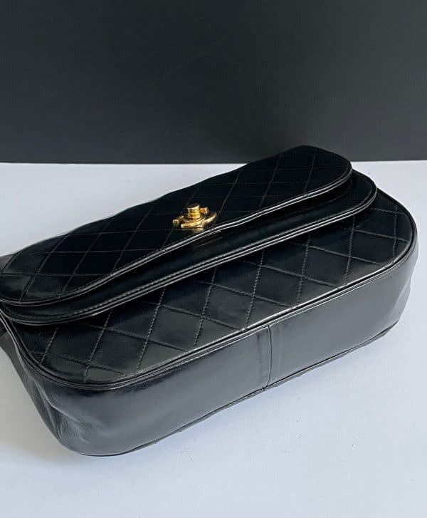 chanel vintage timeless quilted double flap leather shoulder black bag c.1980s w/box