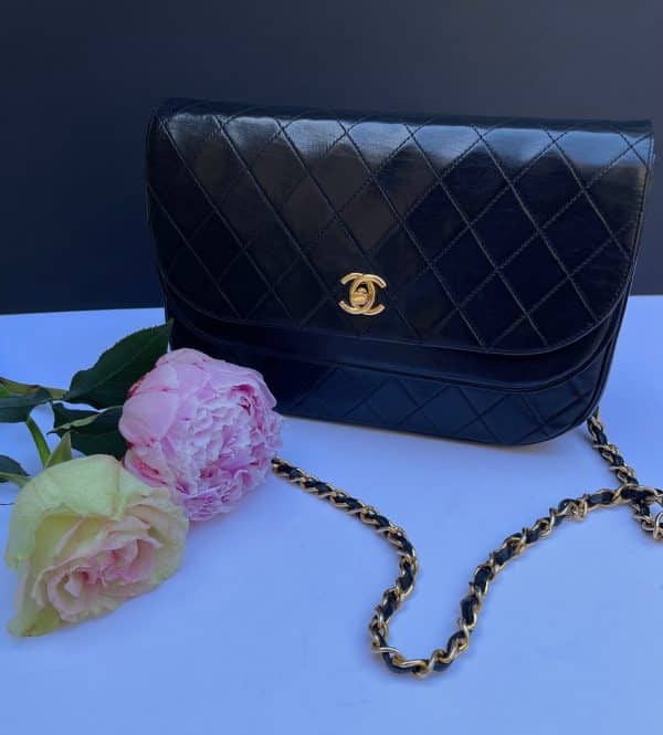 chanel vintage timeless quilted double flap leather shoulder black bag c.1980s w/box