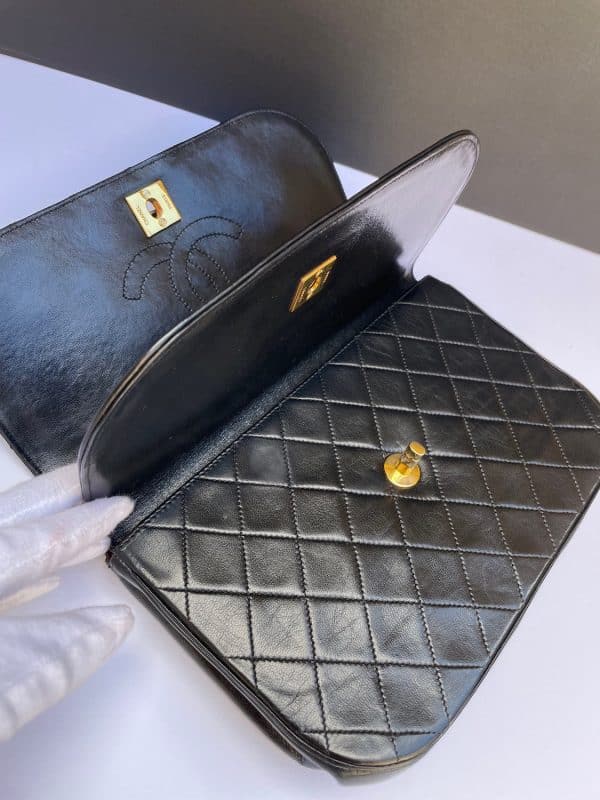 chanel vintage timeless quilted double flap leather shoulder black bag c.1980s w/box