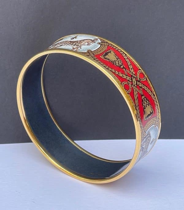 hermÈs 1970s large bracelet multi "grand apparat" horse prints 18k gold plated vintage w/box