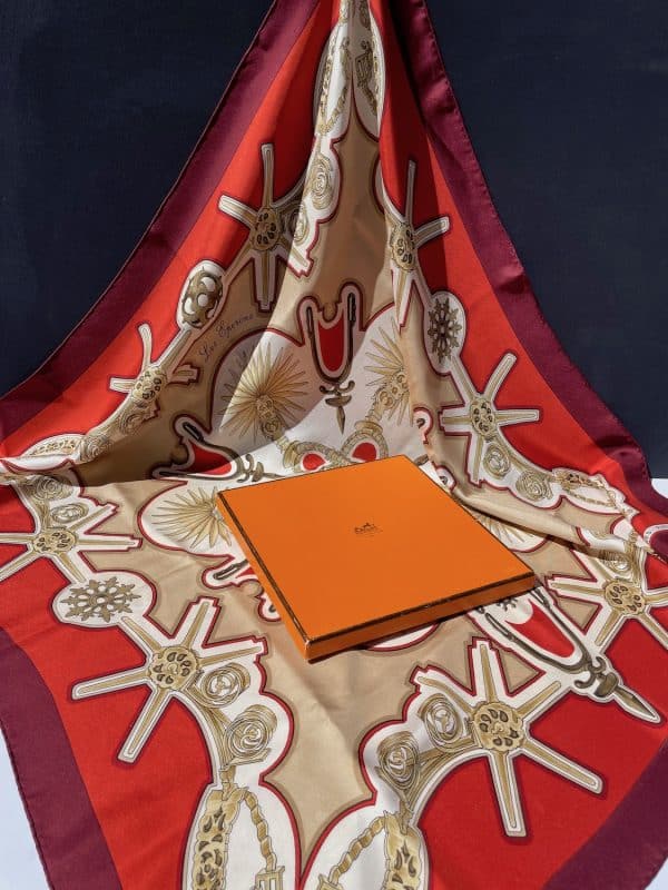 hermÈs vintage silk scarf les eperons by françoise de la perrière 1974 w/box