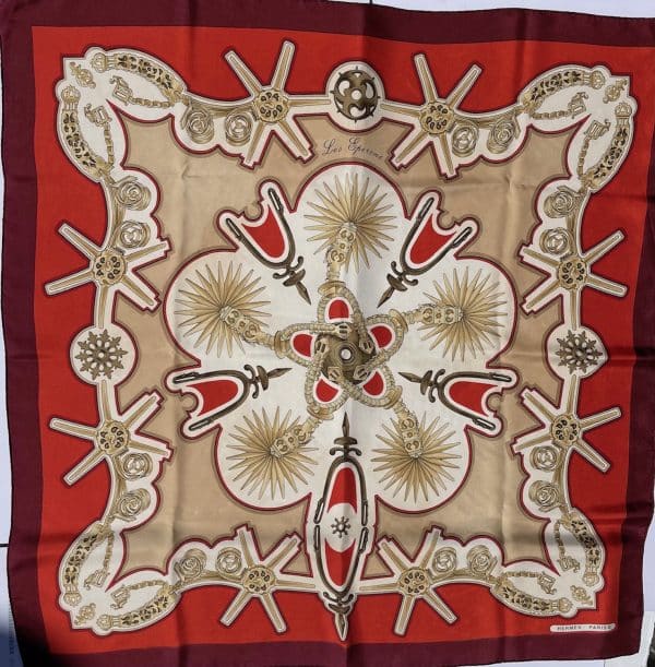 hermÈs vintage silk scarf les eperons by françoise de la perrière 1974 w/box