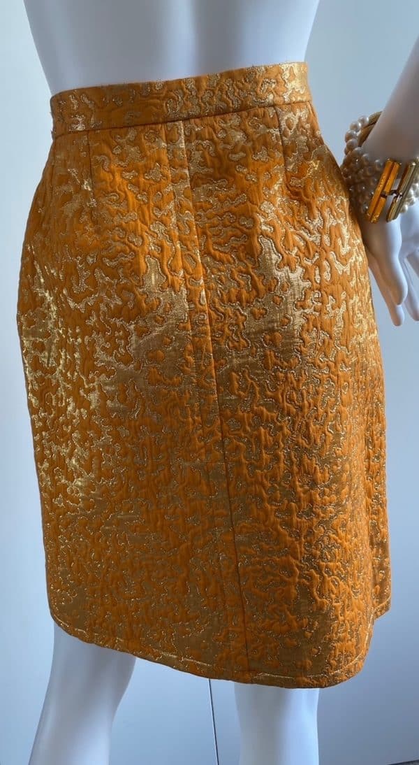 yves saint laurent silk brocade lamé jacket floral skirt suit runway 1989