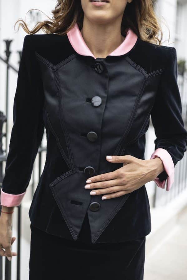 saint laurent rive gauche vintage black pink cubist jacket fall winter 1988