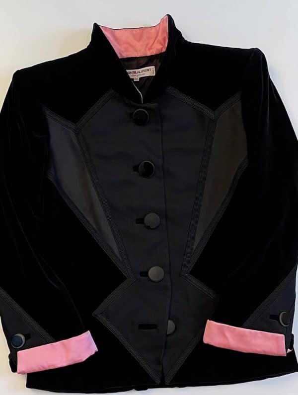 saint laurent rive gauche vintage black pink cubist jacket fall winter 1988