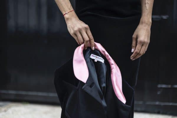 saint laurent rive gauche vintage black pink cubist jacket fall winter 1988