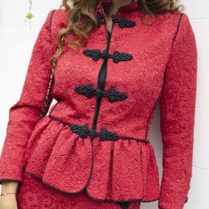 yves saint laurent brocade jacket skirt red suit "les chinoises" collection 1977