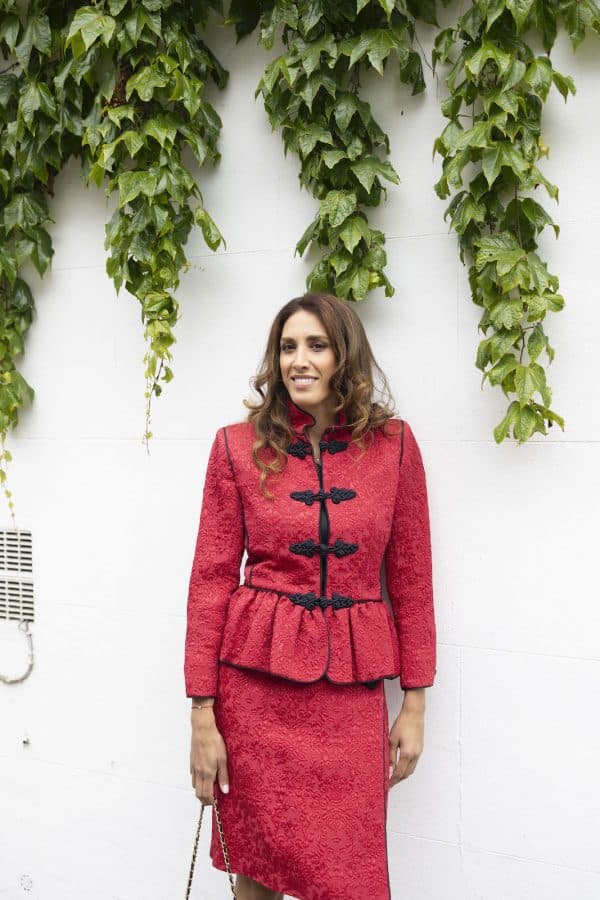 yves saint laurent brocade jacket skirt red suit "les chinoises" collection 1977