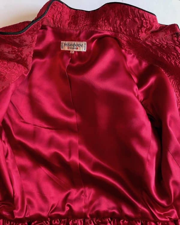 yves saint laurent brocade jacket skirt red suit "les chinoises" collection 1990