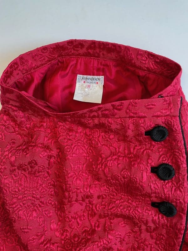 yves saint laurent brocade jacket skirt red suit "les chinoises" collection 1990
