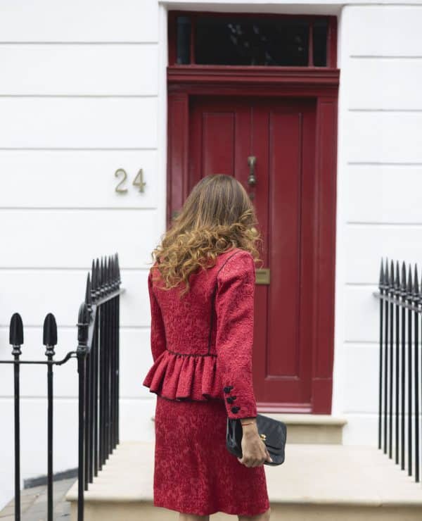yves saint laurent brocade jacket skirt red suit "les chinoises" collection 1990