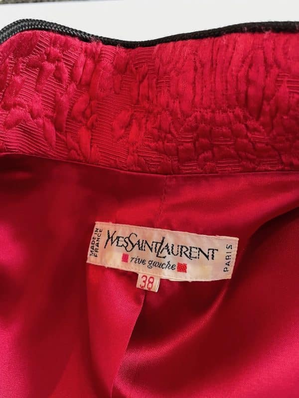 yves saint laurent brocade jacket skirt red suit "les chinoises" collection 1990