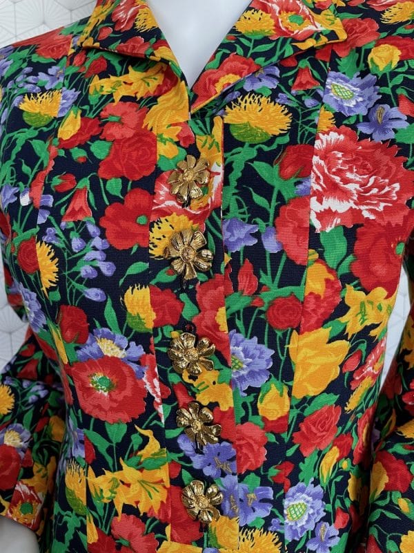 yves saint laurent rive gauche summer 1992 floral fitted jewel buttons jacket vintage
