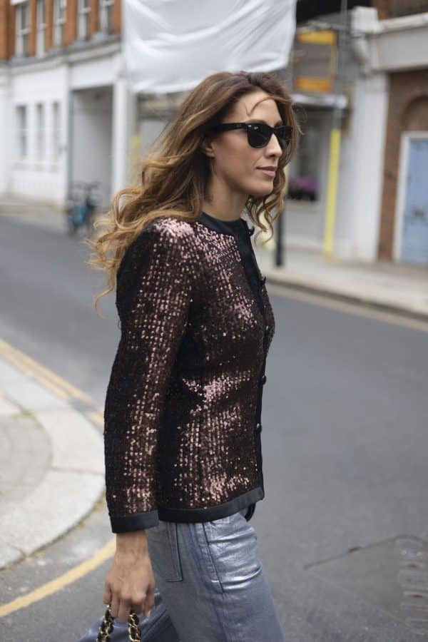 yves saint laurent rive gauche vintage sequins copper jacket blazer c.1980s