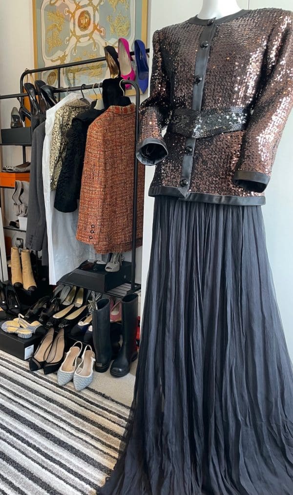 yves saint laurent rive gauche vintage sequins copper jacket blazer c.1980s