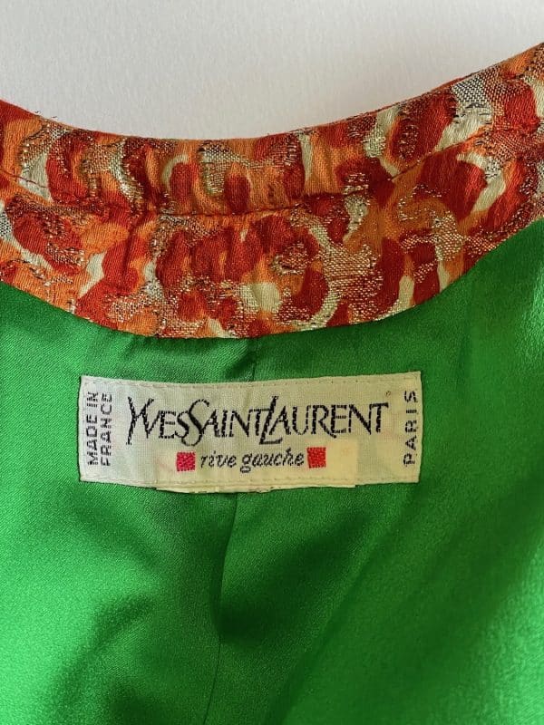 yves saint laurent silk brocade lamé jacket floral skirt suit runway 1989