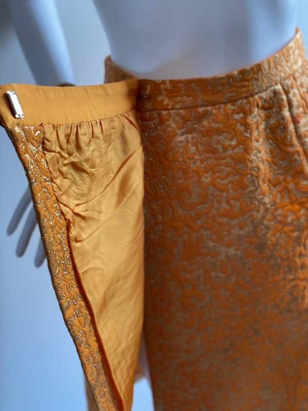 yves saint laurent silk brocade lamé jacket floral skirt suit runway 1989