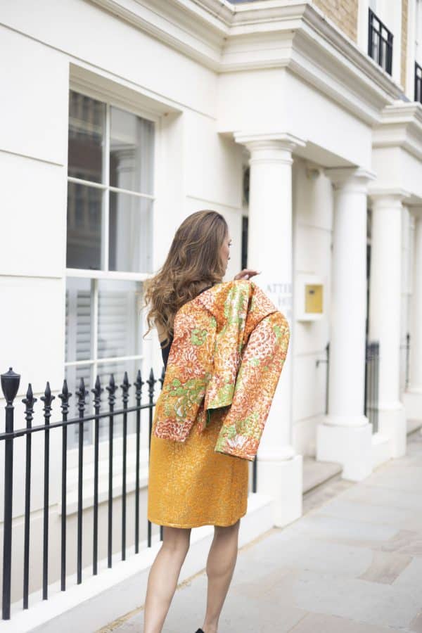 yves saint laurent silk brocade lamé jacket floral skirt suit runway 1989