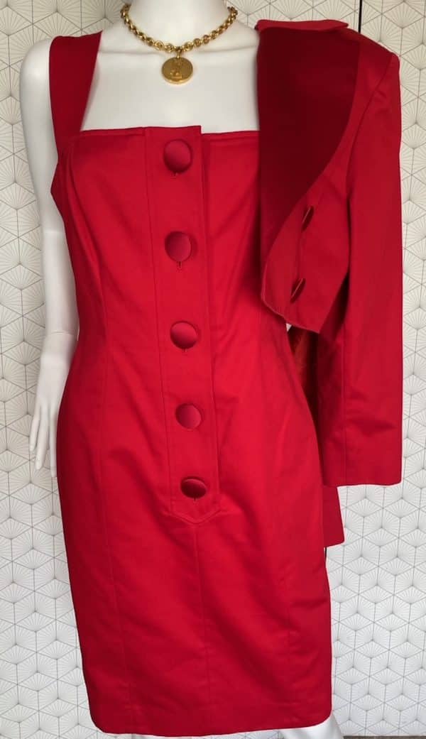 yves saint laurent variation vintage spencer red jacket dress day suit 1980s