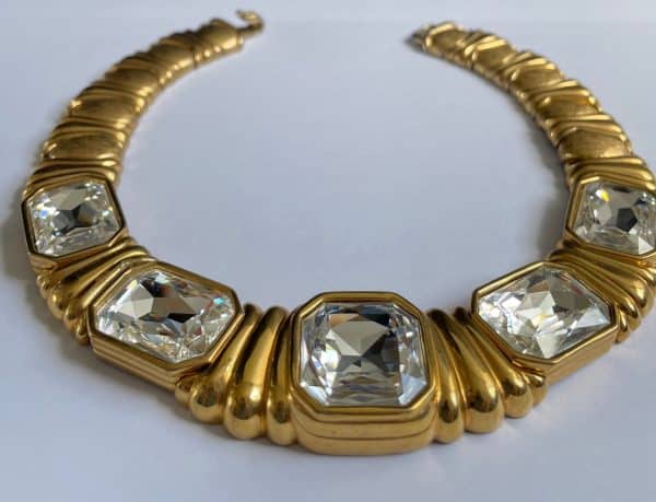 yves saint laurent vintage gold plated emerald crystal necklace c.1980