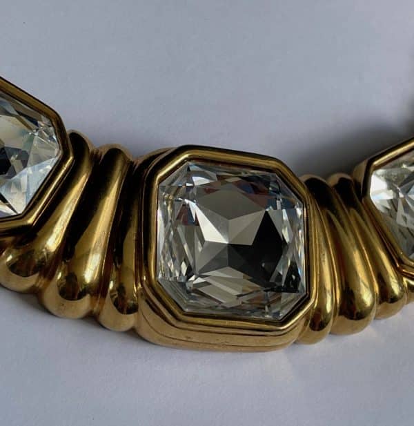 yves saint laurent vintage gold plated emerald crystal necklace c.1980