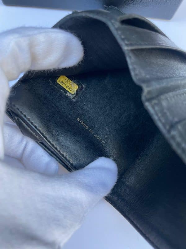 chanel black caviar leather cc logo small snap bifold wallet c.2005 w/box