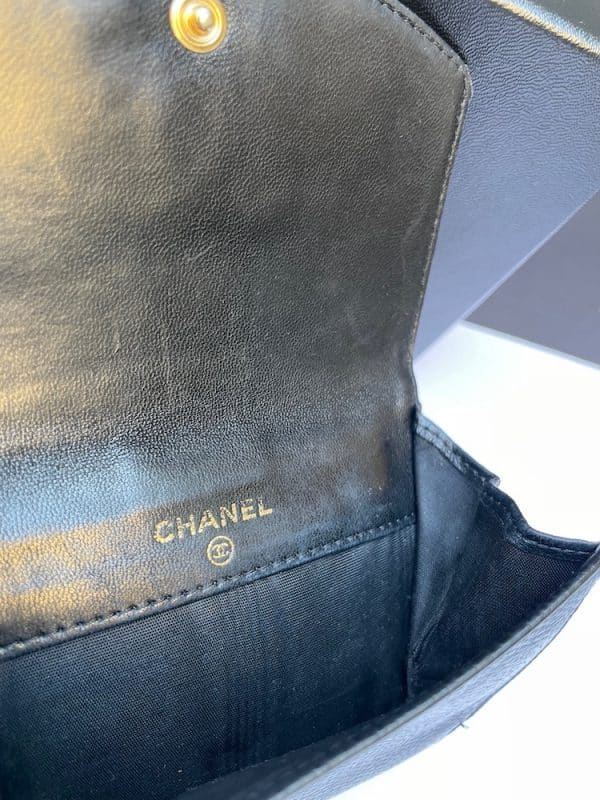 chanel black caviar leather cc logo small snap bifold wallet c.2005 w/box