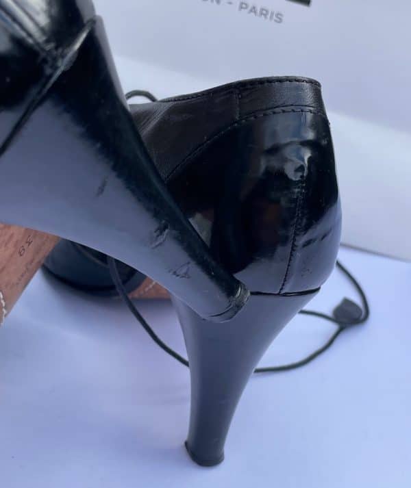 chanel black lace strap heels patent & leather shoes