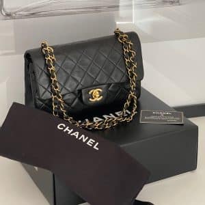 chanel vintage 2.55 black double flap small classic handbag lambskin circa 1994