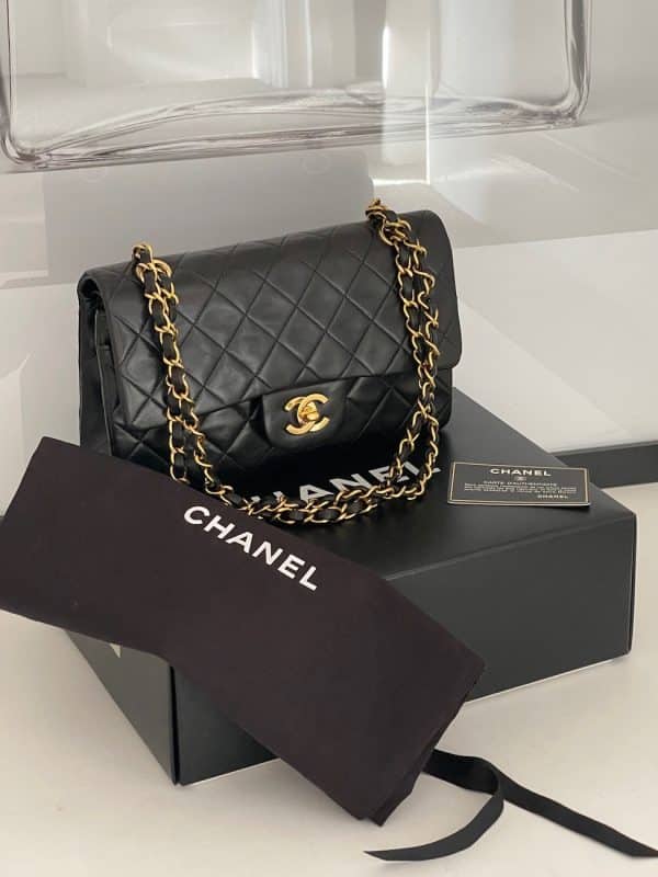 chanel vintage 2.55 black double flap small classic handbag lambskin circa 1994
