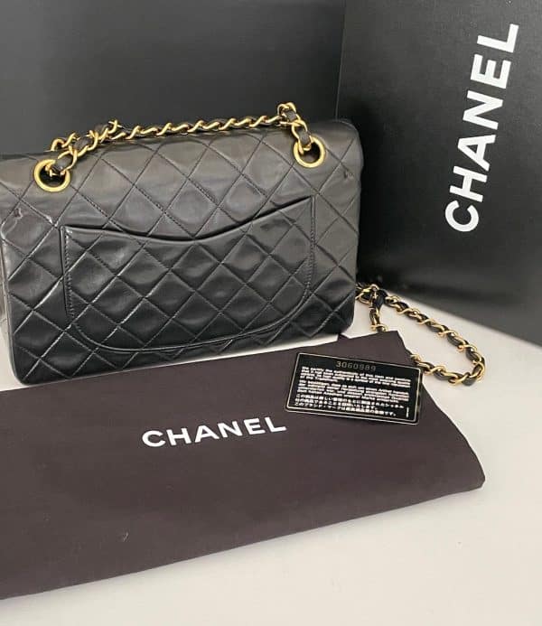 chanel vintage 2.55 black double flap small classic handbag lambskin circa 1994
