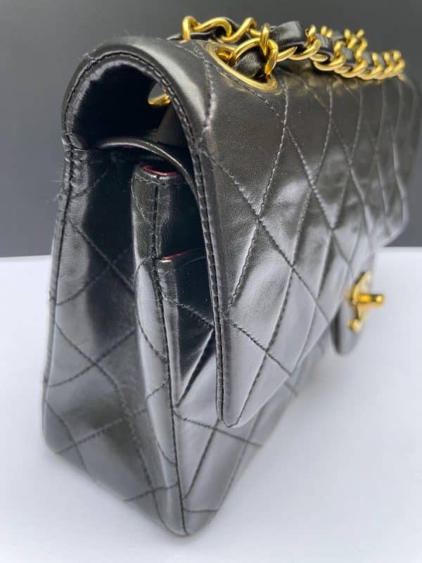 chanel vintage 2.55 black double flap small classic handbag lambskin circa 1994