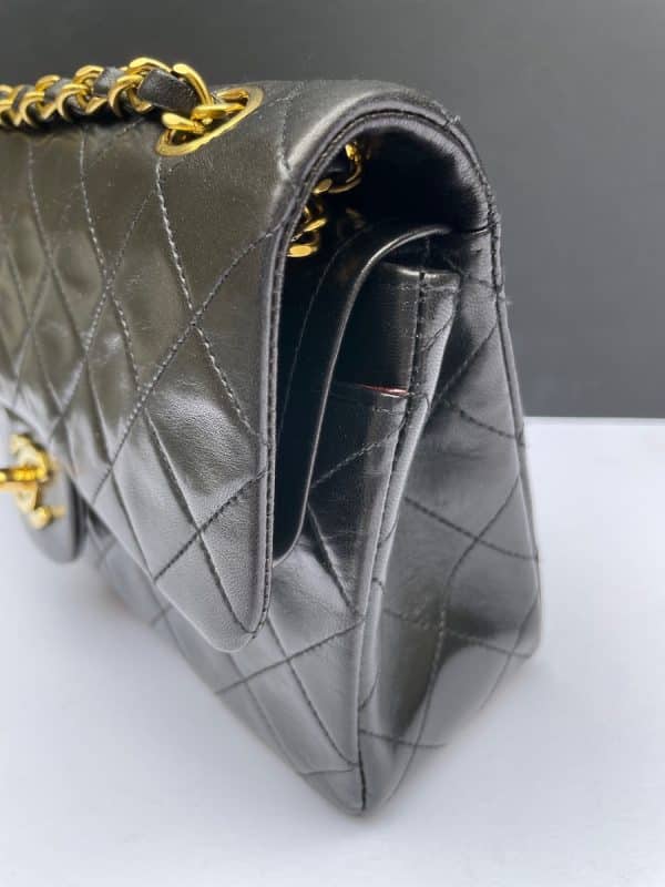 chanel vintage 2.55 black double flap small classic handbag lambskin circa 1994
