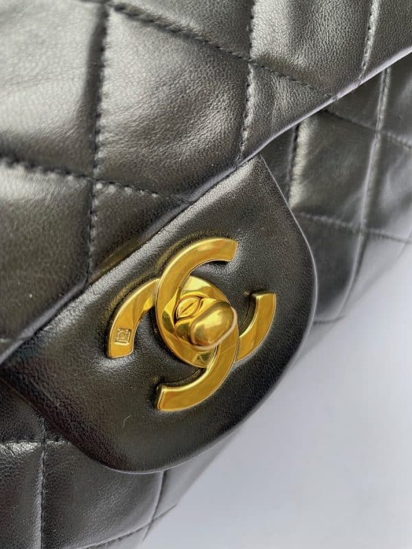 chanel vintage 2.55 black double flap small classic handbag lambskin circa 1994