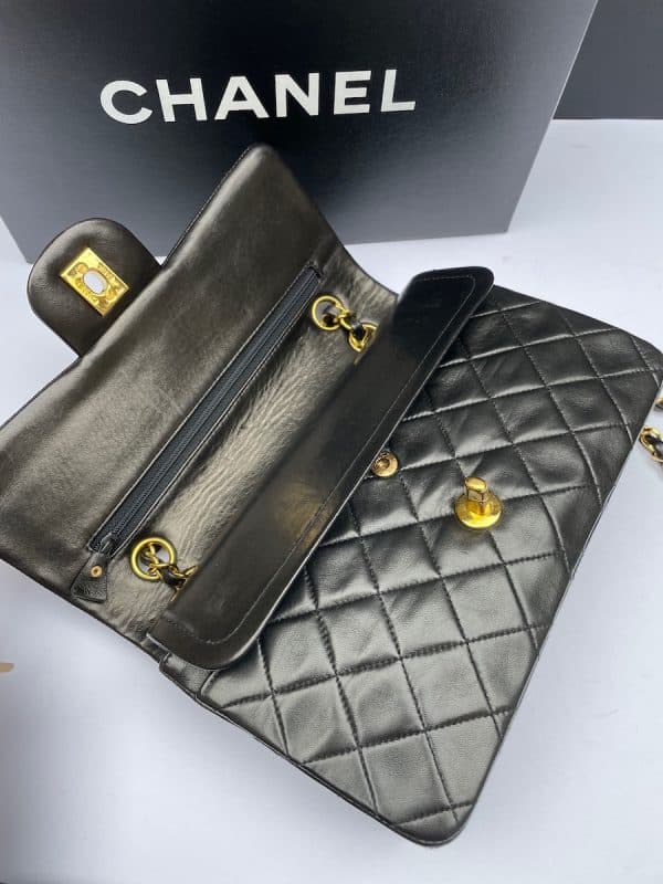 chanel vintage 2.55 black double flap small classic handbag lambskin circa 1994