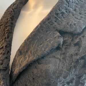 christian dior astrakhan fur black wrap flared coat c.1950s