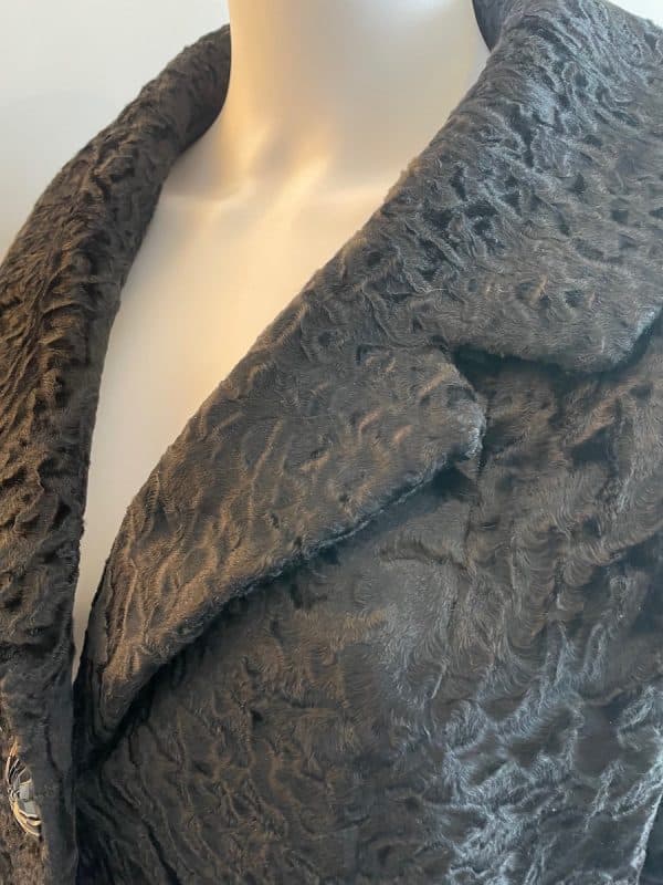 christian dior astrakhan fur black wrap flared coat c.1950s