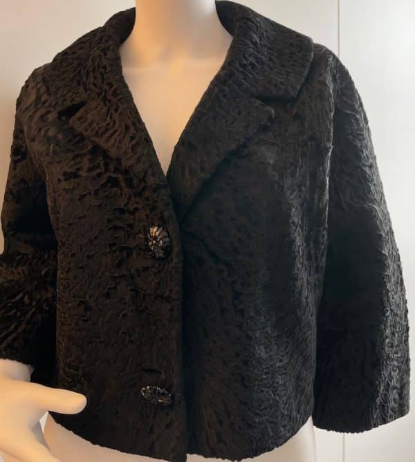 christian dior astrakhan fur black wrap flared coat c.1950s