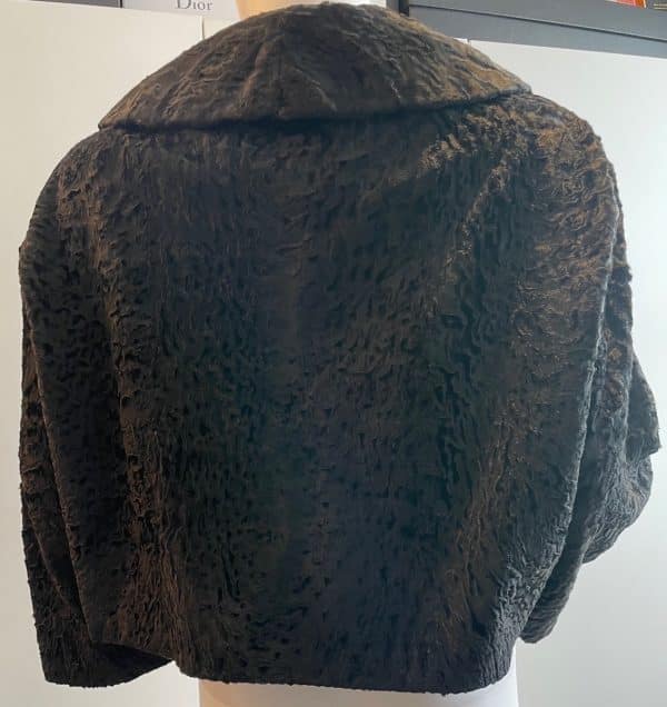 christian dior astrakhan fur black wrap flared coat c.1950s