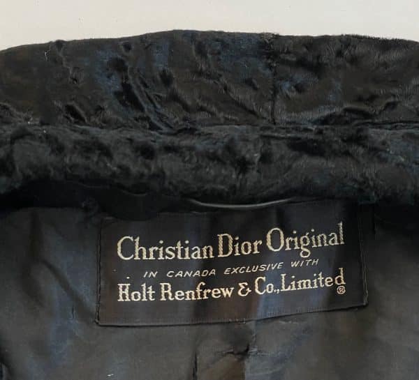 christian dior astrakhan fur black wrap flared coat c.1950s