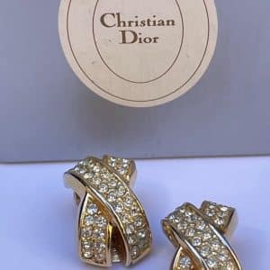 christian dior vintage criss cross clip on crystals earrings c.1980s