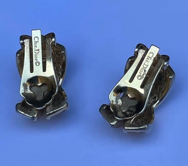 christian dior vintage criss cross clip on crystals earrings c.1980s