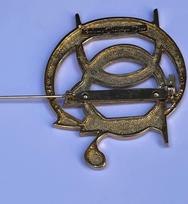 christian dior vintage dior cd logo gold brooch c.1980s