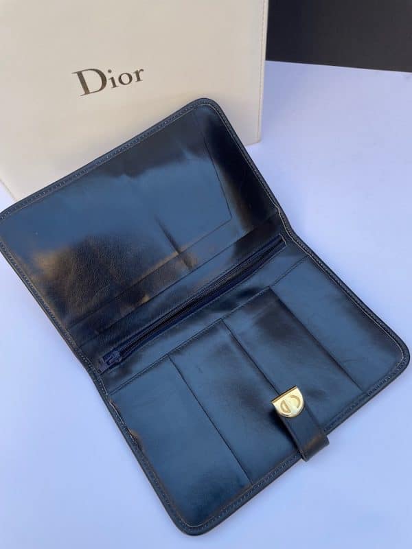 christian dior vintage purse wallet cd logo monogram blue c.1980s