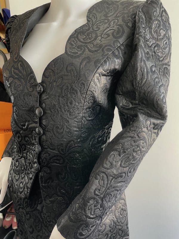 guy laroche vintage black skirt suit jacquard w/embroidery c.1980s