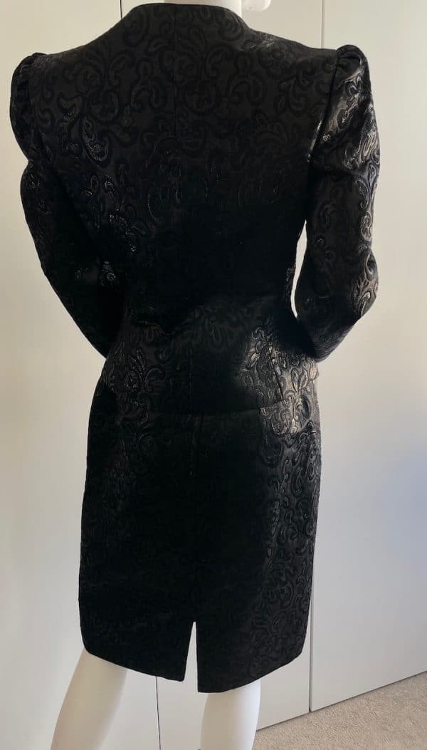 guy laroche vintage black skirt suit jacquard w/embroidery c.1980s